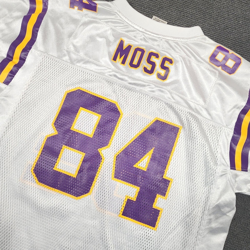 Reebok Football Jersey Youth XL (18-20) White Randy Moss 84 Minnesota Vikings